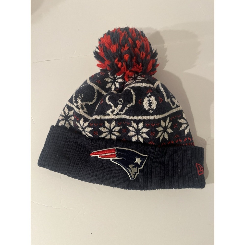 New England Patriots New Era Pom Beanie Winter Knit Hat Navy Red NFL